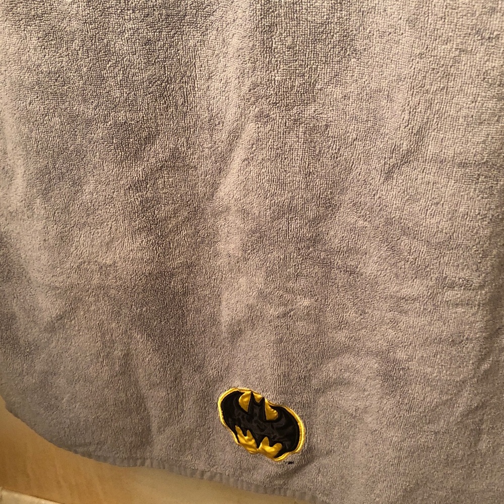 Batman Embroidered Gray Bath Towel - Yellow & Black Logo